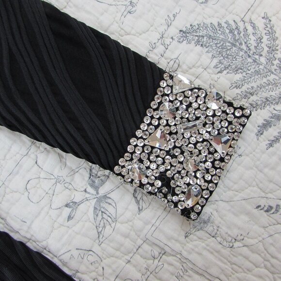 EUC $595 Jovani Black Textured Long Slv fitted sheath Midi Dress beaded cuff 4 - Picture 13 of 14